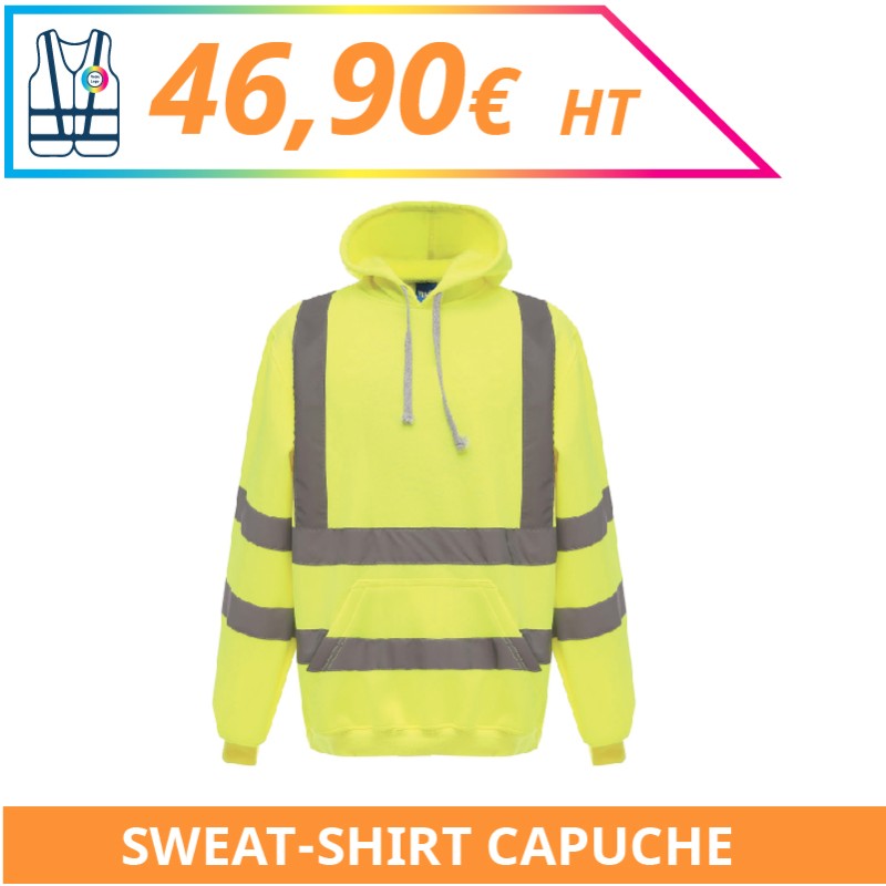 Sweat-shirt capuche haute visibilité - Chantier à personnaliser - Imprimeur Marseille Textile Sweat-shirt capuche haute visibilité - Chantier à personnaliser - Imprimeur Marseille Textile
